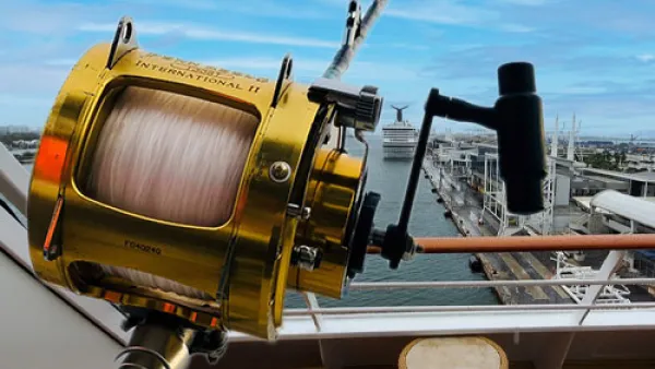 fishing reel on cruise ship balcony